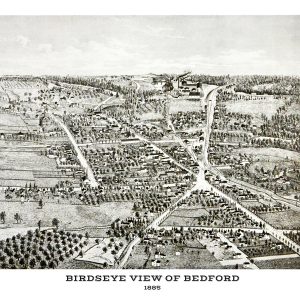 Birdseye view of Bedford - black and white